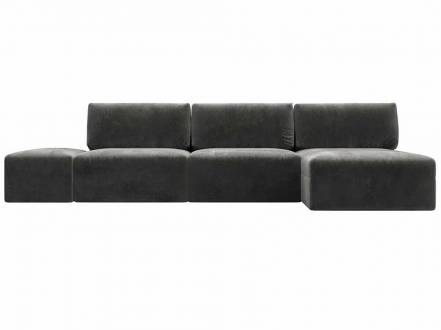 Диван угловой модульный с пуфом Лига-060 НПБ Лонг угол универсальный Велюр TOWER 10 серый фото