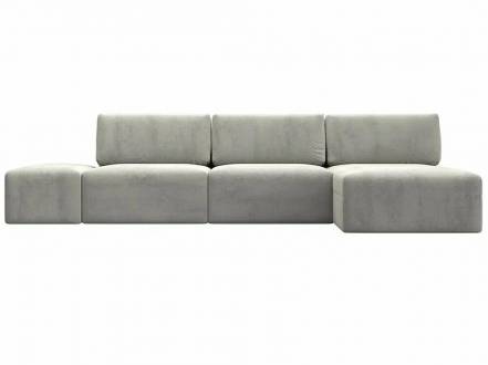 Диван угловой модульный с пуфом Лига-060 НПБ Лонг угол универсальный Велюр TOWER 01 молочный фото