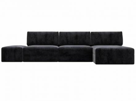 Диван угловой модульный с пуфом Лига-060 НПБ Лонг угол универсальный Велюр TOWER 11 темно-серый фото