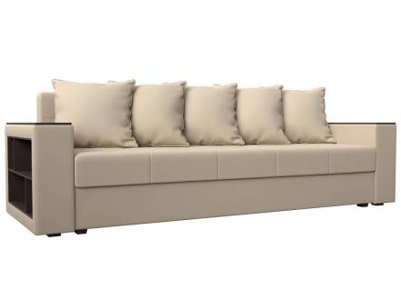 Диван прямой Дубай Лайт полки слева Экокожа Бежевый фото