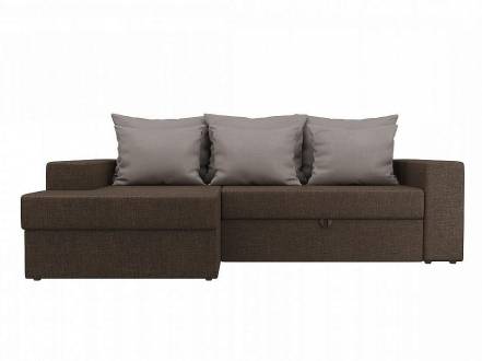 Диван угловой Майами левый Рогожка Коричневый с бежевыми подушками фото