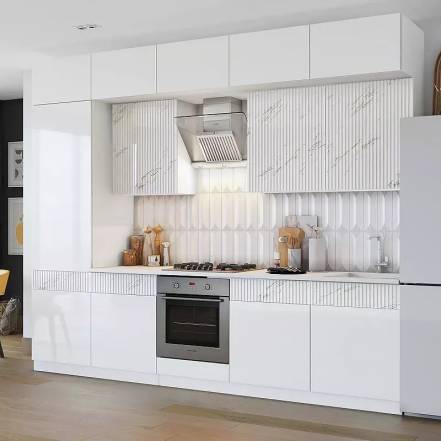 Кухня Оливия NEW 3,0м (490) (Белый глянец/Мрамор золото, Белый (Антарес)) фото