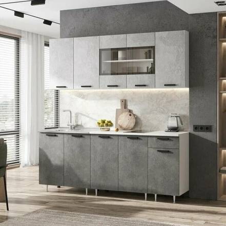 ЛДСП Кухня Рио NEW 1,8м (490) (Бетон светлый/Бетон темный, Белый (Антарес)) фото