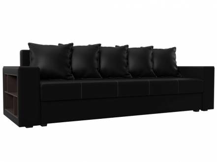 Диван прямой Дубай Лайт полки слева Экокожа Чёрный фото