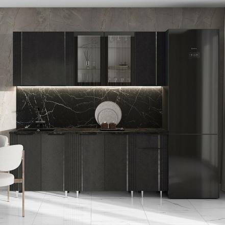 Кухня Виктория 2,0м (490) (Пластер Блэк, Белый (Кастилло темный)) фото