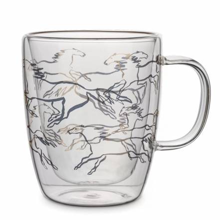 Кружка с двойными стенками Anna Lafarg кони wind-horse 370 мл золотистая фото
