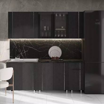 Кухня Виктория 2,0м (490) (Пластер Блэк, Графит (Кастилло темный)) фото