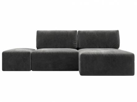 Диван угловой модульный с пуфом Лига-060 НПБ угол универсальный Велюр TOWER 10 серый фото
