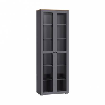 Шкаф-витрина Остин 16.394.02, серый графит, дуб золотой крафт фото