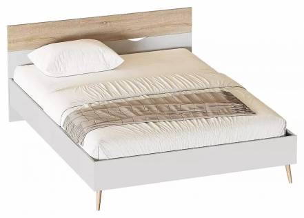 Кровать Соната без обивки белый фон/дуб сонома без подъёмного механизма 1800x2000, без ортопедического основания, изголовье жесткое фото