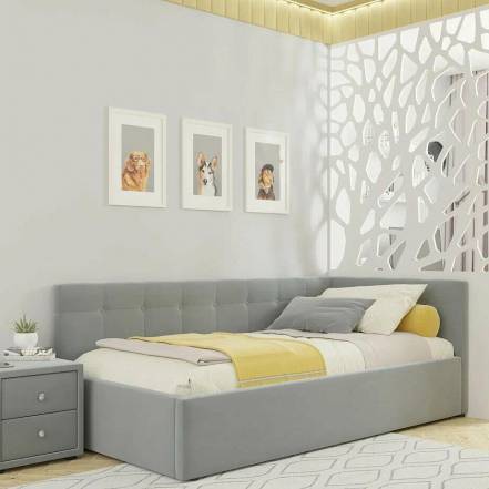 Кровать Bonna велюр серый с подъемным механизмом 900x2000, ортопедическое основание, изголовье мягкое фото