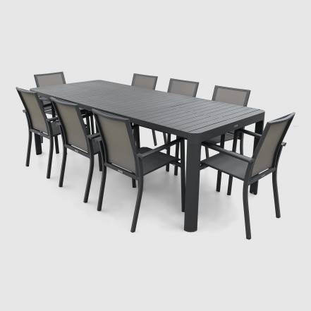 Комплект мебели Bizzotto угольный 9 предметов: стол Kiplin и 8 кресел Konnor фото