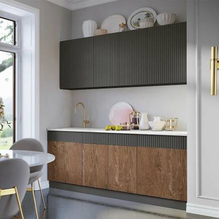 Кухня Оливия NEW 2,0м (490) (Экзотическое дерево Амазония/Графит софт NEW, Белый (Антарес)) фото