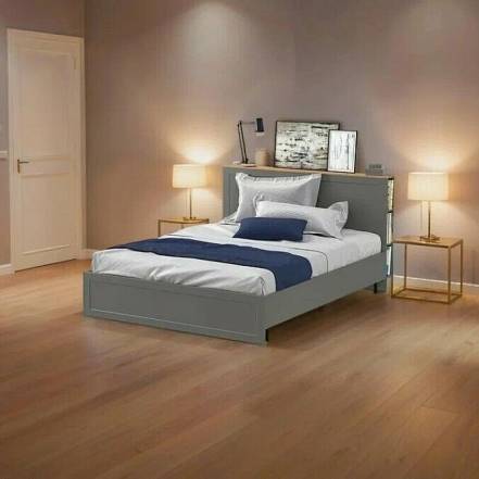 Кровать Остин без обивки дуб золотой крафт, серый графит без подъёмного механизма 1600x2000, без ортопедического основания, изголовье жесткое фото