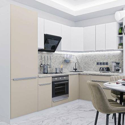 Кухня Угловая Фьюжн 04 Cream Silk Silky 2140 2500 1800 600 фото