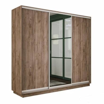 Шкаф Экспресс 2 3-х дверный Трио ЛДСП Зеркало ЛДСП (Серебряный профиль) Дуб Крафт Табачный 1800x2200x450 фото