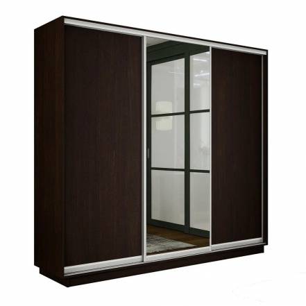Шкаф Экспресс 2 3-х дверный Трио ЛДСП Зеркало ЛДСП (Серебряный профиль) Венге 1800x2200x450 фото