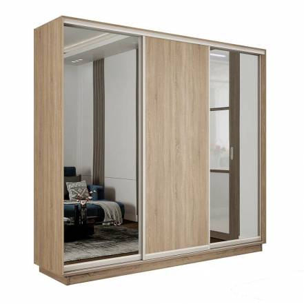 Шкаф Экспресс 2 3-х дверный Трио Зеркало ЛДСП Зеркало (Серебряный профиль) Дуб Сонома 1800x2200x450 фото
