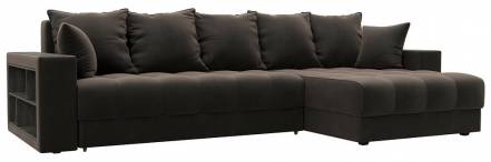 Диван угловой с декором и полкой Лига-050 НПБ Велюр SEVEN 727 коричневый фото