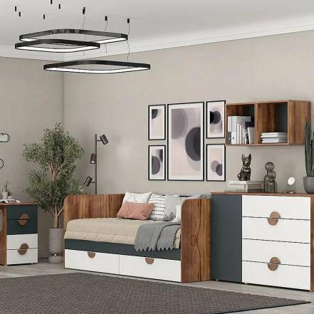 Кровать Тризиль зеленый камень/белый/дуб барокко янтарный 900x2000, изголовье жесткое фото