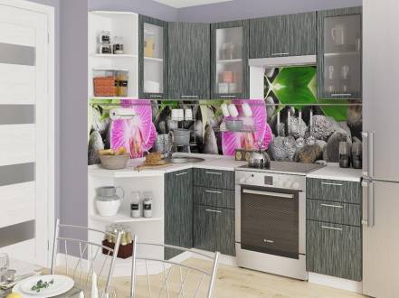 Угловая кухня Валерия-М-06 Черный металлик дождь фото