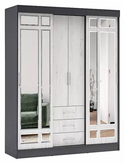 Шкаф-купе 1700x574x2200 Маэстро Дуб крафт белый зеркало, ЛДСП фото