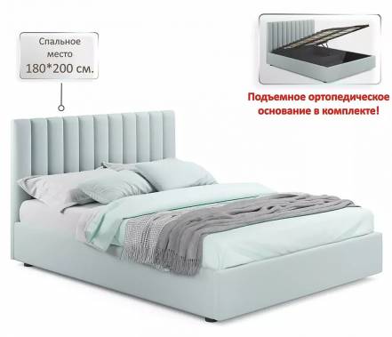 Кровать Olivia велюр мята пастель с подъемным механизмом 1800x2000, ортопедическое основание, изголовье мягкое photo Кровать Olivia велюр мята пастель с подъемным механизмом 1800x2000, ортопедическое основание, изголовье мягкое фото