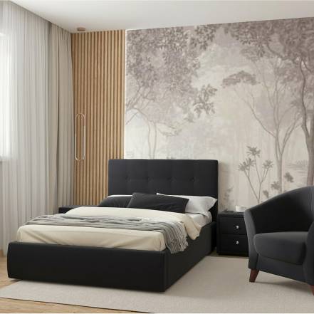 Кровать Селеста велюр черный без подъёмного механизма 1200x2000, ортопедическое основание, изголовье мягкое фото