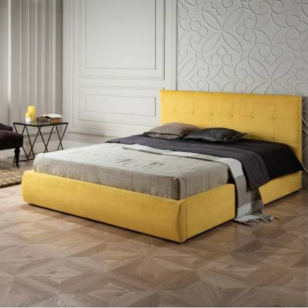Кровать Селеста велюр жёлтый с подъемным механизмом 1600x2000, ортопедическое основание, изголовье мягкое фото
