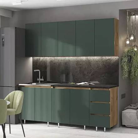 Кухня Челси 2,0м (Изумрудный, Дуб Крафт (Кастилло темный)) фото