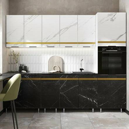 Кухня Милена 2,6м (490) (Мрамор белый софт/Мрамор блэк софт, Белый (Антарес)) фото