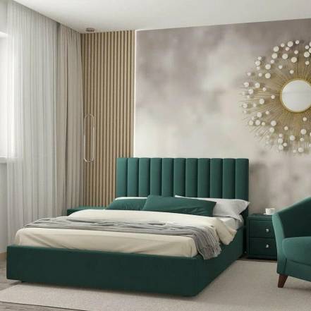 Кровать Olivia велюр изумруд без подъёмного механизма 1400x2000, изголовье мягкое фото