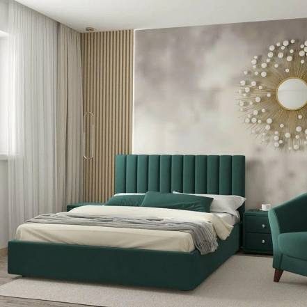 Кровать Olivia велюр изумруд с подъемным механизмом 1400x2000, ортопедическое основание, изголовье мягкое фото