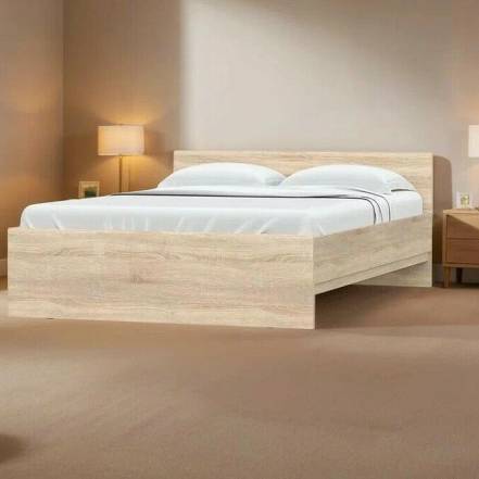 Кровать STERN без обивки дуб сонома без подъёмного механизма 1400x2000, без ортопедического основания, изголовье жесткое фото