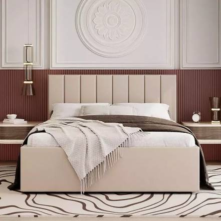 Кровать Аврора велюр balance 130 кремовый с подъемным механизмом 1600x2000, изголовье мягкое фото