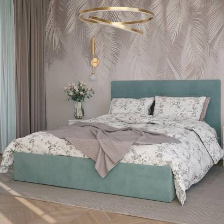 Кровать Соната велюр мятный без подъёмного механизма 1600x2000, без ортопедического основания, изголовье мягкое фото