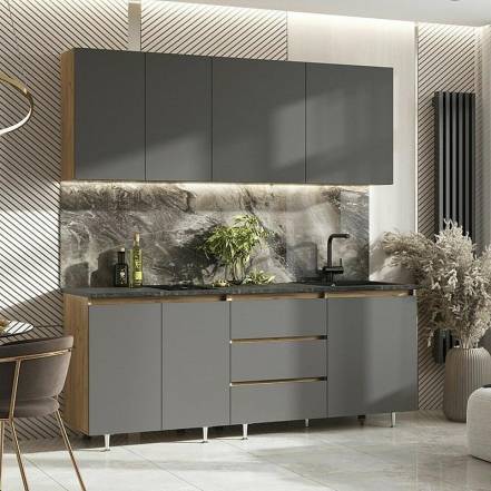 Кухня Челси 2,0м (Графит, Дуб Крафт (Дуб вотан)) фото