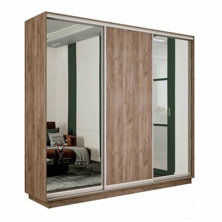 Шкаф Экспресс 2 3-х дверный Трио Зеркало ЛДСП Зеркало (Серебряный профиль) Дуб Крафт Табачный 1800x2200x450 фото