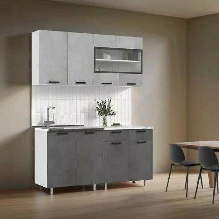 ЛДСП Кухня Рио NEW 1,6м (490) (Бетон светлый/Бетон темный, Белый (Антарес)) фото