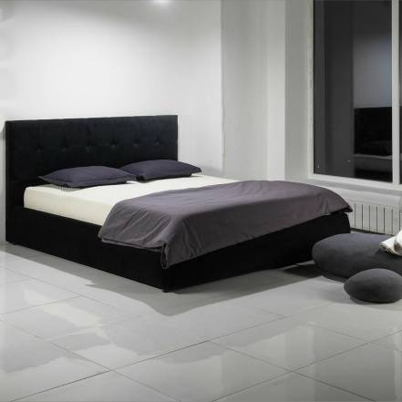 Кровать Селеста велюр черный с подъемным механизмом 1400x2000, ортопедическое основание, изголовье мягкое фото