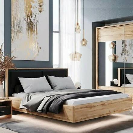 Кровать Клауд дуб крафт золотой/антрацит 1400x2000, изголовье мягкое фото