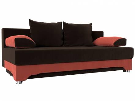 Диван прямой Ник-2 Микровельвет Коричневый/Коралловый фото