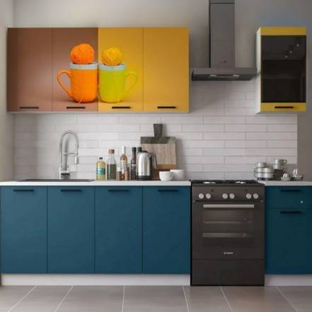 Кухня Техно 2 0 Компоновка 3 Фотопечать Пудра Горчица Атлантик Композиция 5 Антарес фото