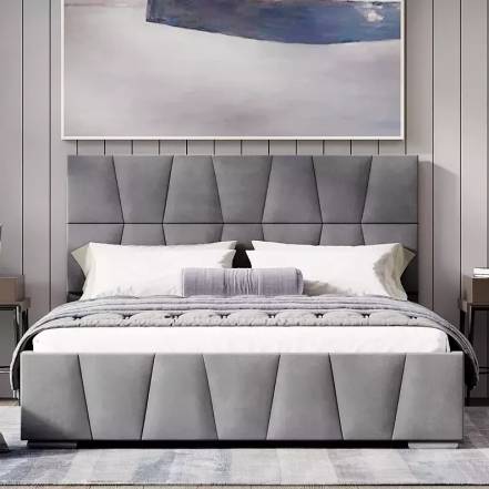 Кровать Пассаж велюр серый без подъёмного механизма 1600x2000, без ортопедического основания, изголовье мягкое фото