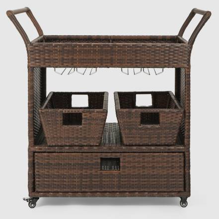 Стол-тележка Yuhang из искусственного ротанга коричневый 100х57х100 см фото