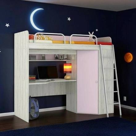 Кровать Тетрис без обивки дуб белый craft, лаванда 800x2000, изголовье жесткое фото