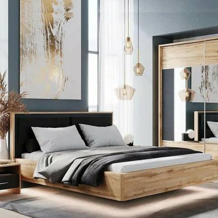 Кровать Клауд дуб крафт золотой/антрацит 1600x2000, изголовье мягкое фото