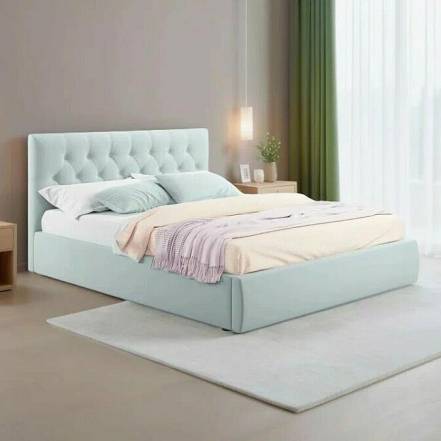 Кровать Verona велюр мятный с подъемным механизмом 1400x2000, ортопедическое основание, изголовье мягкое фото