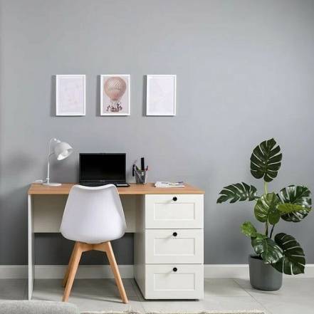 Остин Стол письменный 12.159 Белый PE шагрень, Дуб Золотой CRAFT, белая шагрень 4101 ПВХ фото