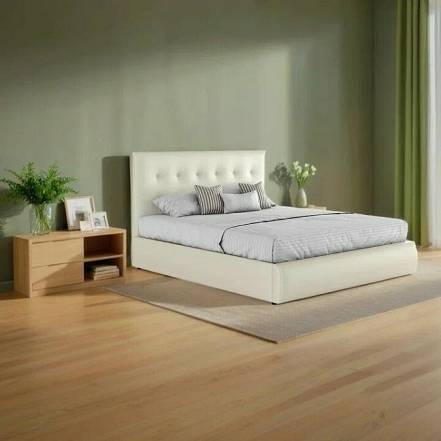 Кровать Селеста экокожа белый без подъёмного механизма 1400x2000, ортопедическое основание, изголовье мягкое фото